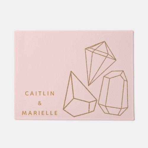 Personalized Gold Gemstones Blush Pink Doormat
