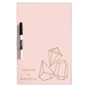 Personalized Gold Gemstones Blush Pink Dry Erase Board