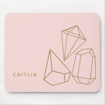 Personalized Gold Gemstones Blush Pink Mouse Pad