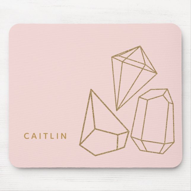 Personalized Gold Gemstones Blush Pink Mouse Pad (Front)