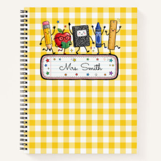 Personalized Gold Gingham Teacher Notebook