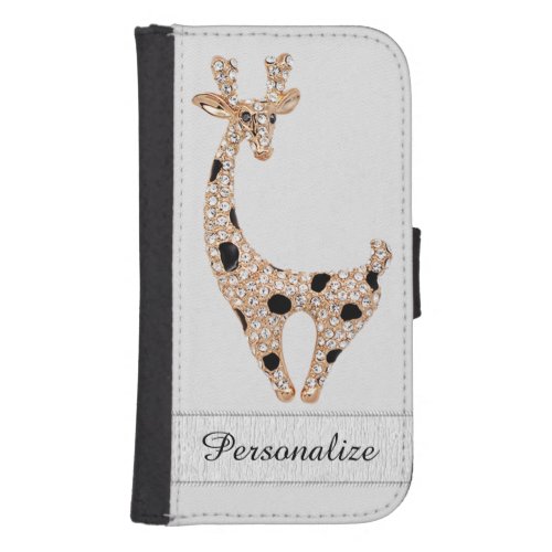 Personalized Gold Giraffe  Diamonds Image Wallet Phone Case For Samsung Galaxy S4