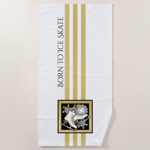 Personalized Gold Glitter Black White Ice Skate Beach Towel