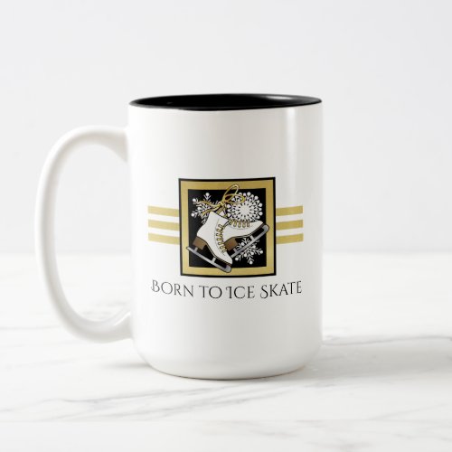 Personalized Gold Glitter Black White Ice Skate Two_Tone Coffee Mug