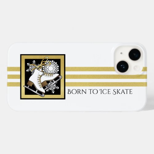 Personalized Gold Glitter Black White Ice Skating Case_Mate iPhone 14 Case