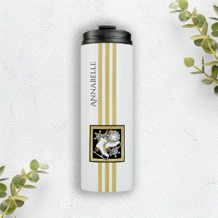 Personalized Gold Glitter Black White Ice Skating Thermal Tumbler
