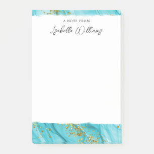 Personalized Gold Glitter Blue Watercolor Post-it Notes