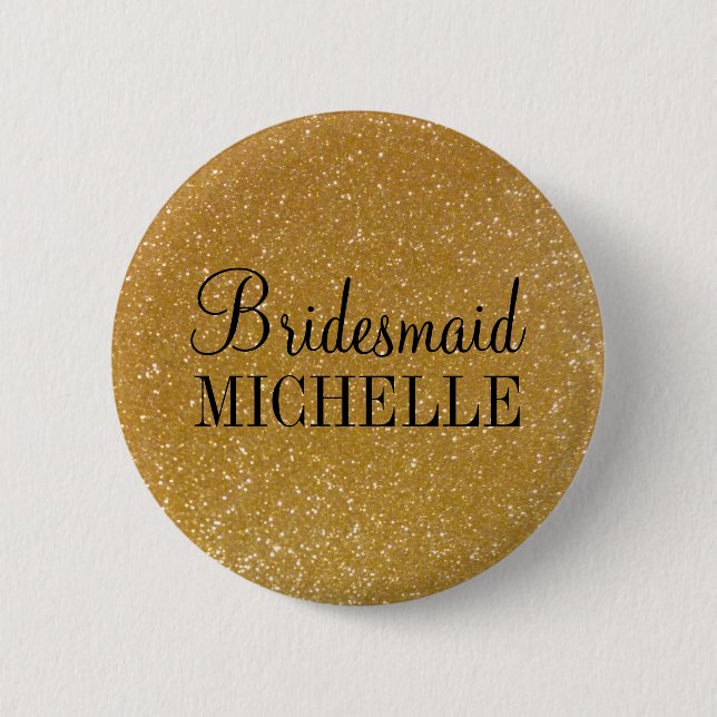Personalized gold glitter bridesmaids buttons (Front)