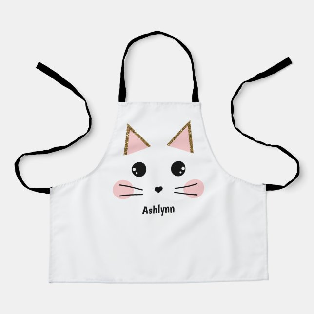 Personalized Gold Glitter Cat Apron (Front)