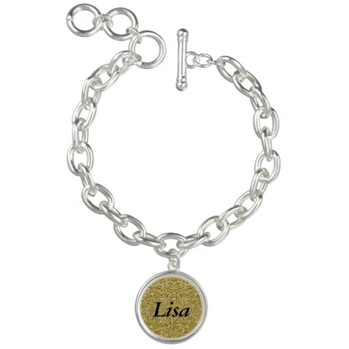 Personalized Gold Glitter Charm Bracelet