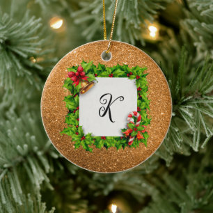 Personalized Gold Glitter Christmas Ceramic Ornament