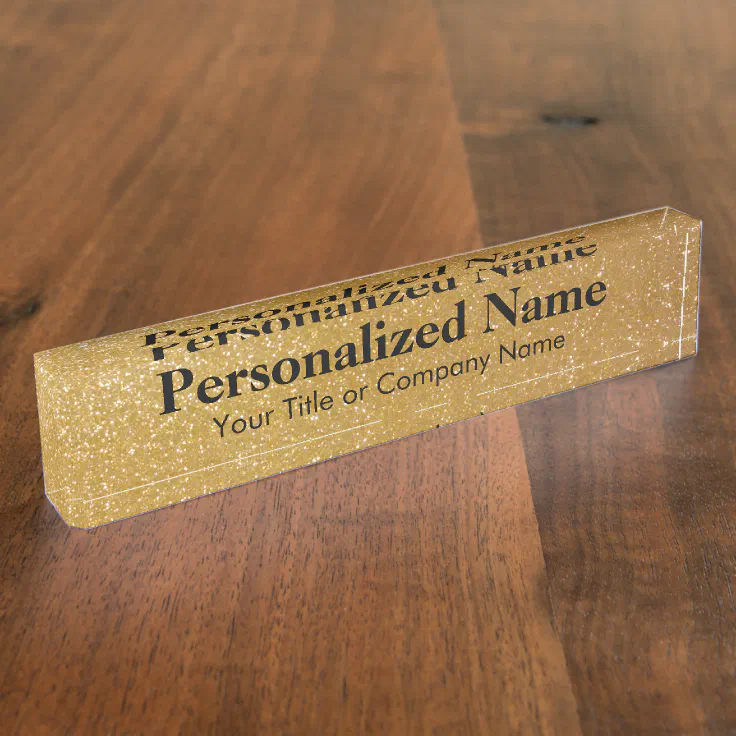 Personalized gold glitter desk nameplate Zazzle