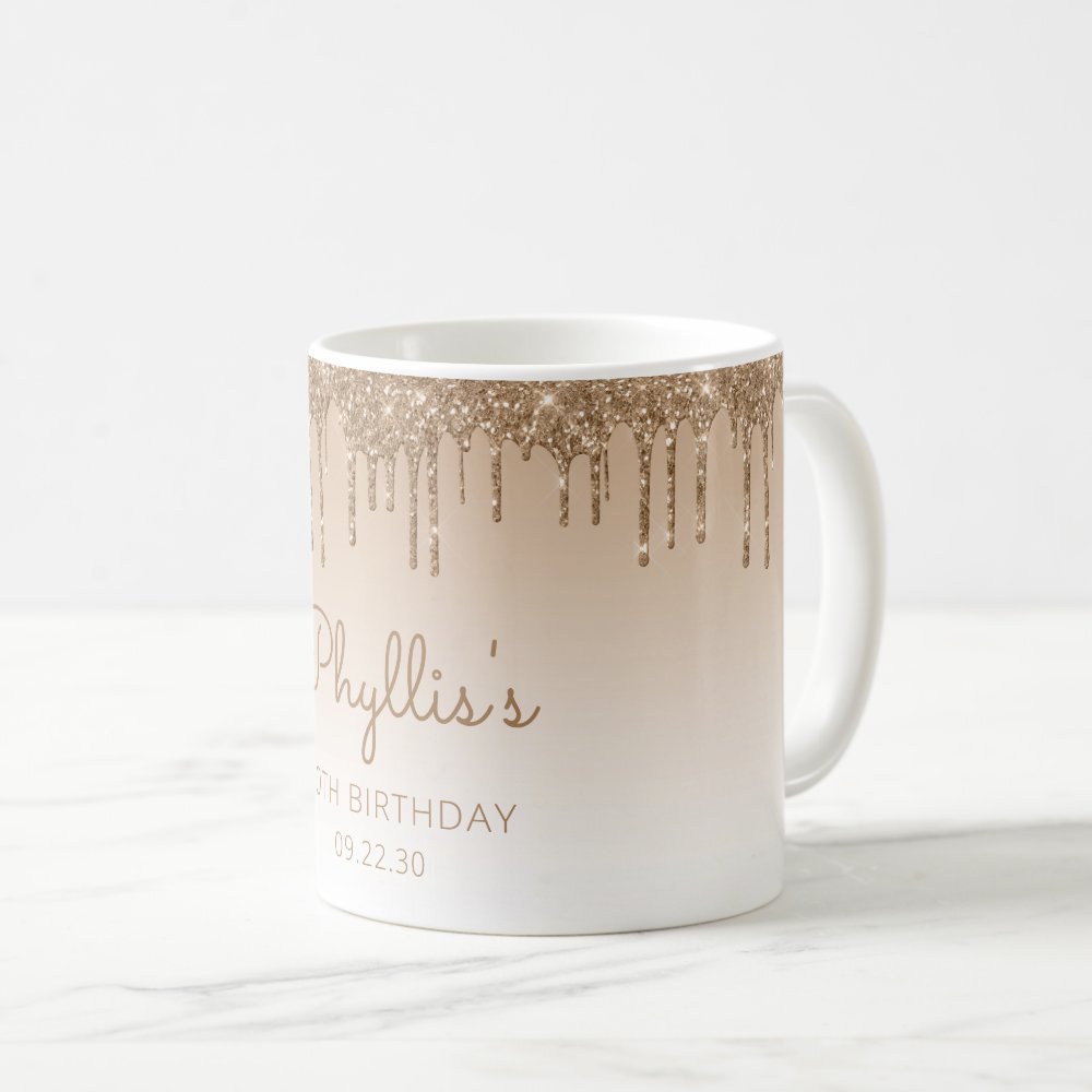 Personalized Gold Glitter Drip 80th Birthday Coffee Mug