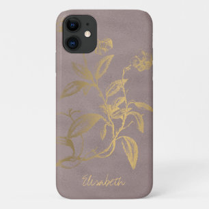 Personalized gold glitter floral vintage female iPhone 11 case