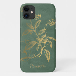 Personalized gold glitter floral vintage female iPhone 11 case