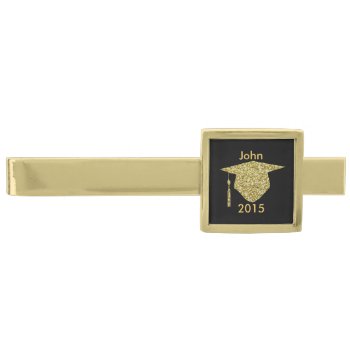 Personalized Gold Glitter Graduation Cap Tie Bar by atteestude at Zazzle