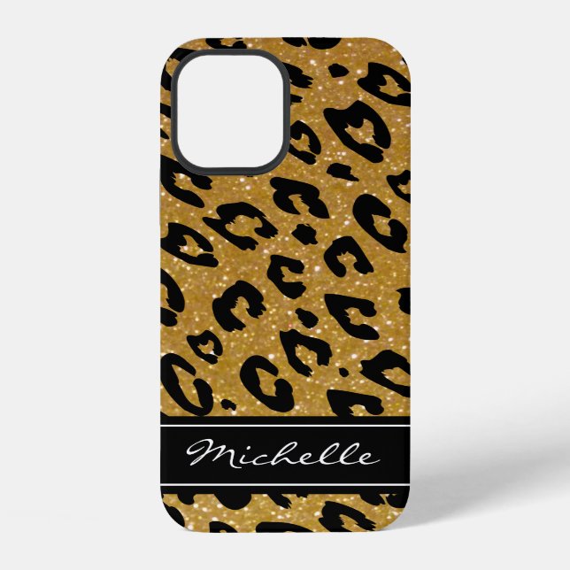 Personalized gold glitter leopard iPhone 12 case (Back)