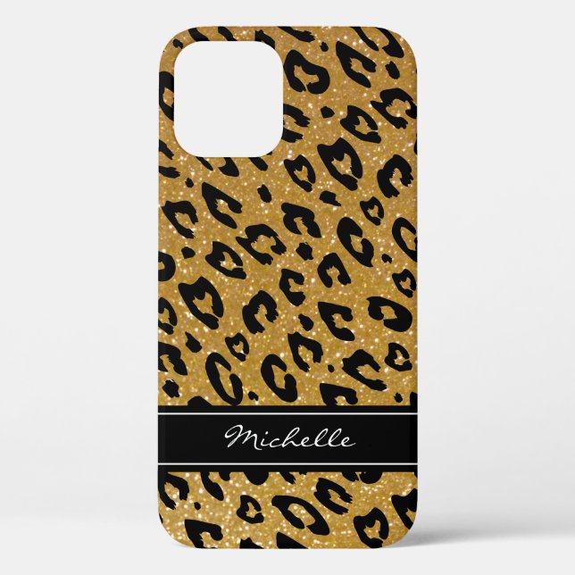 Personalized gold glitter leopard iPhone 12 case (Back)