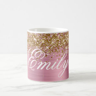 Personalized Gold Glitter Light Pink Foil Coffee Mug