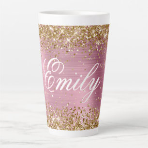 Personalized Gold Glitter Light Pink Foil Latte Mug