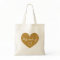 Personalized gold glitter love heart tote bag