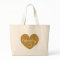 Personalized gold glitter love heart tote bag