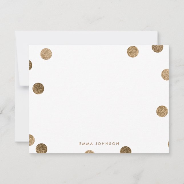Personalized Gold Glitter Modern Polka Dot Note Card (Front)