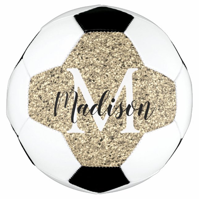 Personalized Gold Glitter Monogram Chic Soccer Ball (Front)