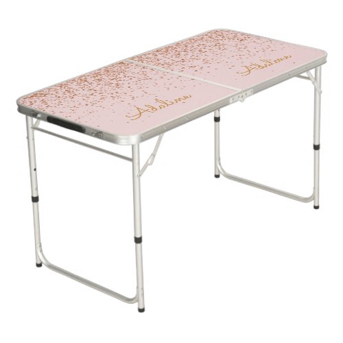 Personalized Gold Glitter Monogram Name Beer Pong Table