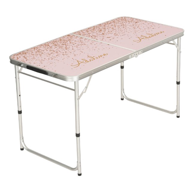 Personalized Gold Glitter Monogram Name Beer Pong Table (Angled)