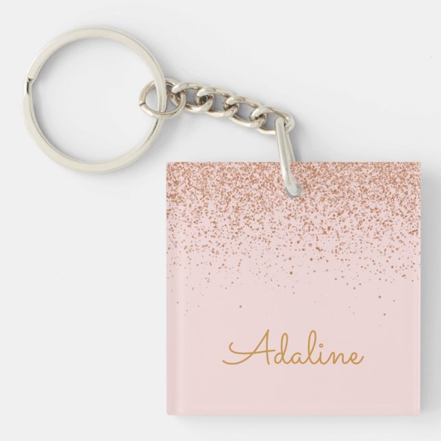 Personalized Gold Glitter Monogram Name Keychain (Front)
