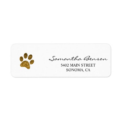 Personalized Gold Glitter Paw Print Return Address Label