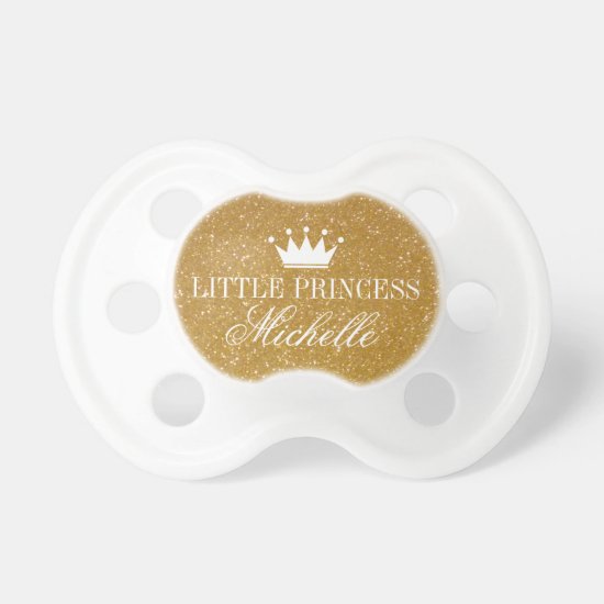 Personalized gold glitter princess crown pacifier