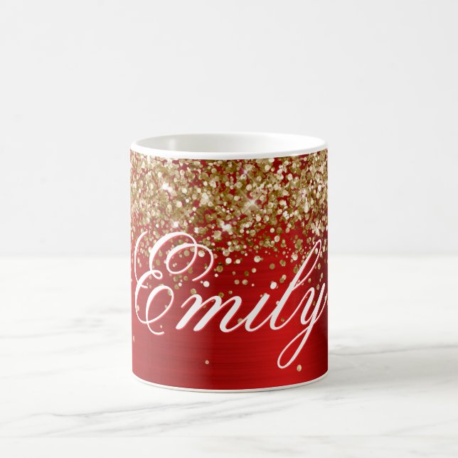 Personalized Gold Glitter Red Foil Coffee Mug (Center)