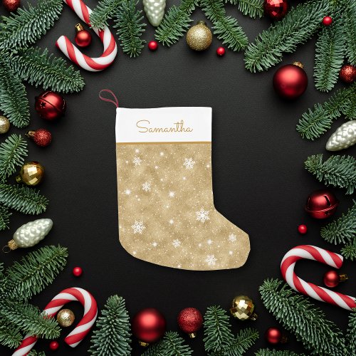 Personalized Gold Glitter Snowflakes Stars Pattern Small Christmas Stocking