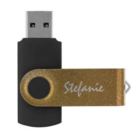 Personalized Gold Glitter Swivel Usb Flash Drive