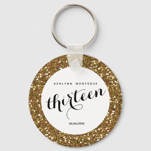 Personalized Gold Glitter Thirteen Birthday Keychain