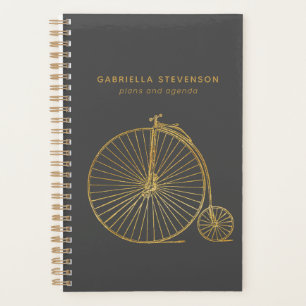Personalized Gold Glitter Vintage Hipster Unicycle Planner