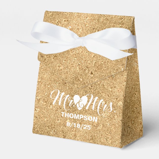 Personalized Gold Glitter Wedding  Favor Boxes (Front Side)
