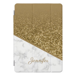Personalized Gold Glitter - White Marble iPad Pro Cover