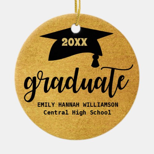 Personalized Gold Graduation Mortar Board Ceramic Ornament