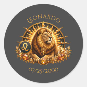 Personalized Gold Gray Zodiac Sign Leo Classic Round Sticker