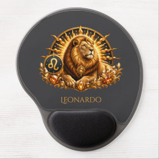 Personalized Gold Gray Zodiac Sign Leo Gel Mouse Pad