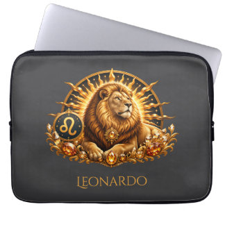 Personalized Gold Gray Zodiac Sign Leo Laptop Sleeve