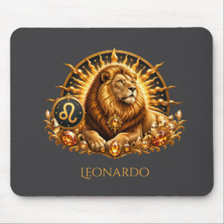 Personalized Gold Gray Zodiac Sign Leo Mouse Pad