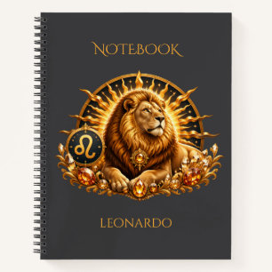 Personalized Gold Gray Zodiac Sign Leo Notebook