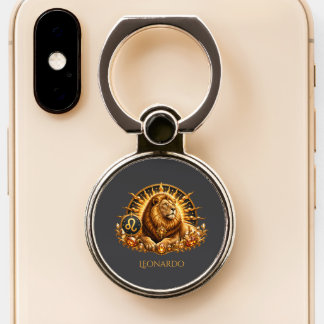 Personalized Gold Gray Zodiac Sign Leo Phone Ring Stand