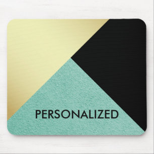 Personalized Gold Green & Black Abstract Pattern Mouse Pad