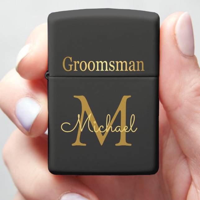 personalized gold  groomsman wedding zippo lighter (In Hand)