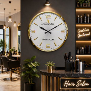 Personalized Gold Hair Salon Large Clock